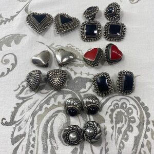 Vintage Silver Tone and Black Onyx
Clip On‎ Earrings Eight Pair
